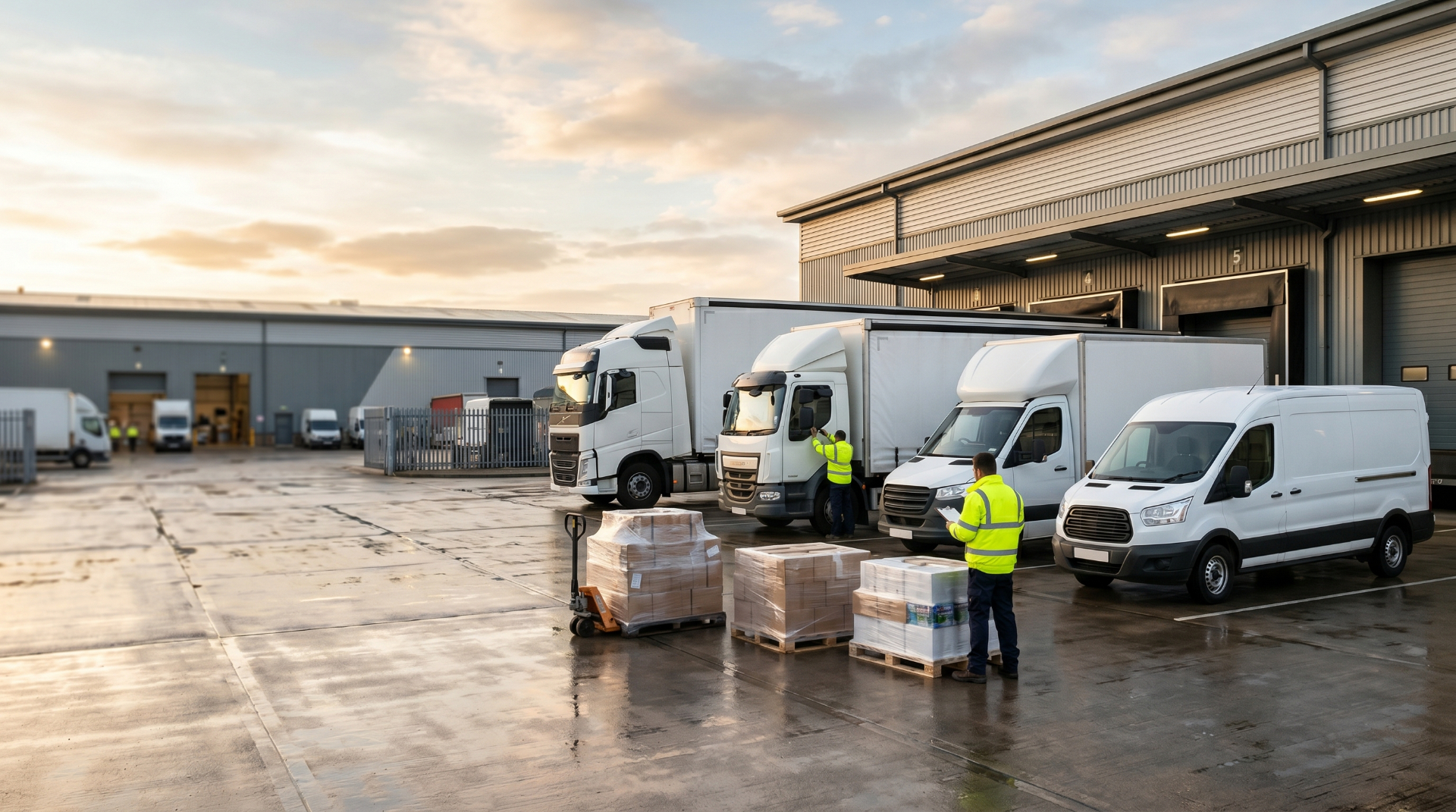 Sirghi Transport fleet of lorries and delivery vans at the loading bay